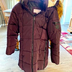 Maroon Parka with Fur Hood